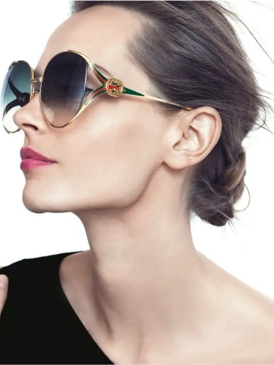 Gucci Accessories - Gucci Gold Frame Sunglasses with Green Temple Stripes and Gradient Lenses